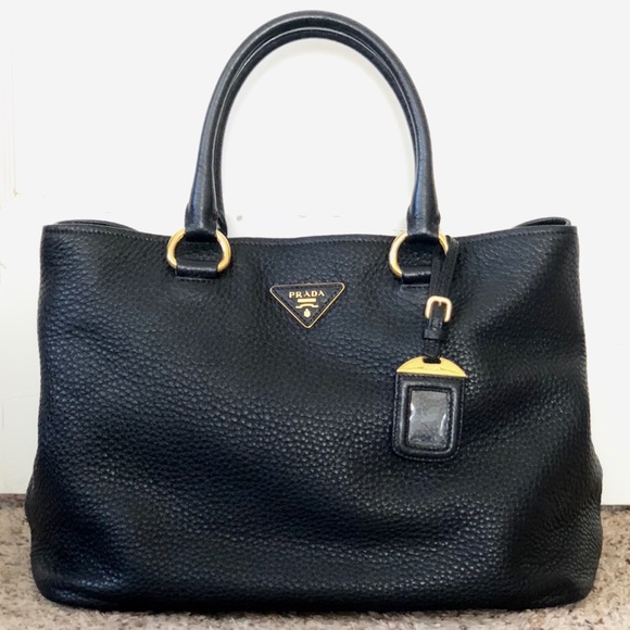 SOLD 😞Prada Black Pebble Leather Vitello Daino - Picture 1 of 10